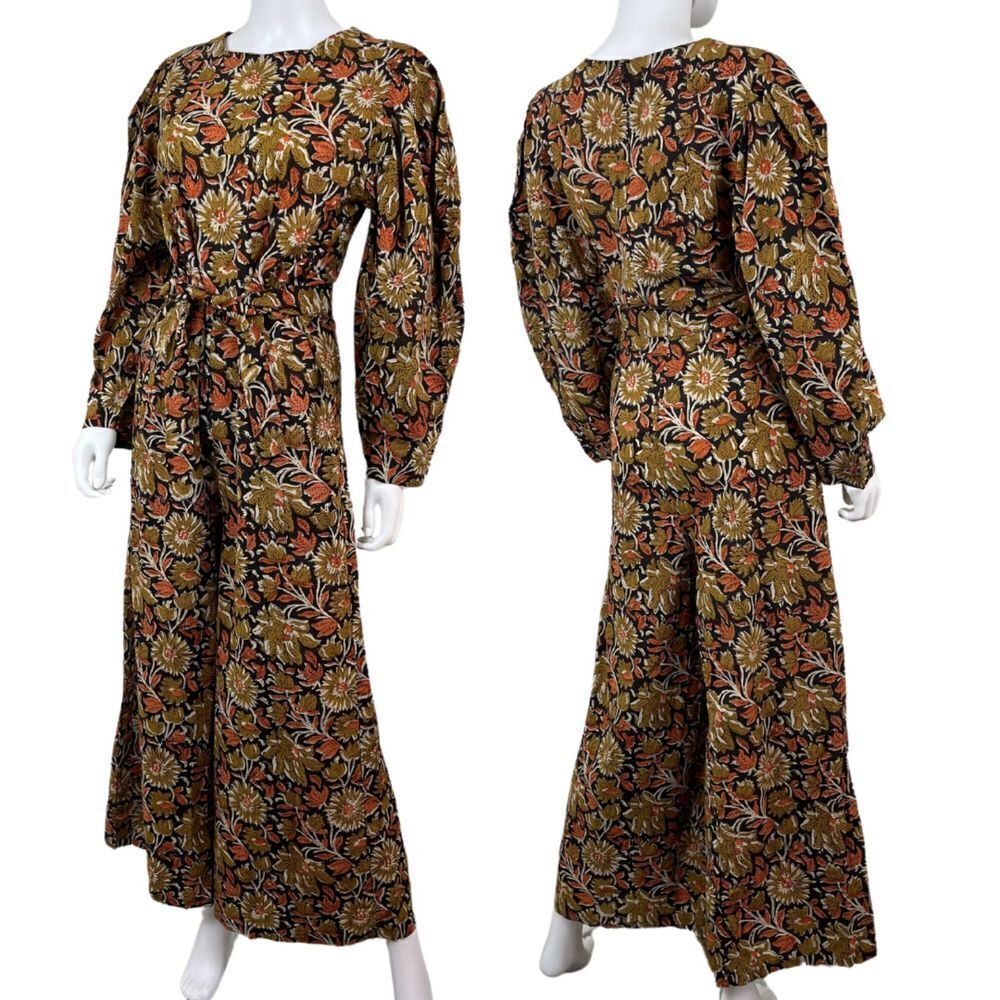 Mille Women Size M Eva Sunset Floral Puff Sleeve Wide Leg Cotton NEW Jumpsuit